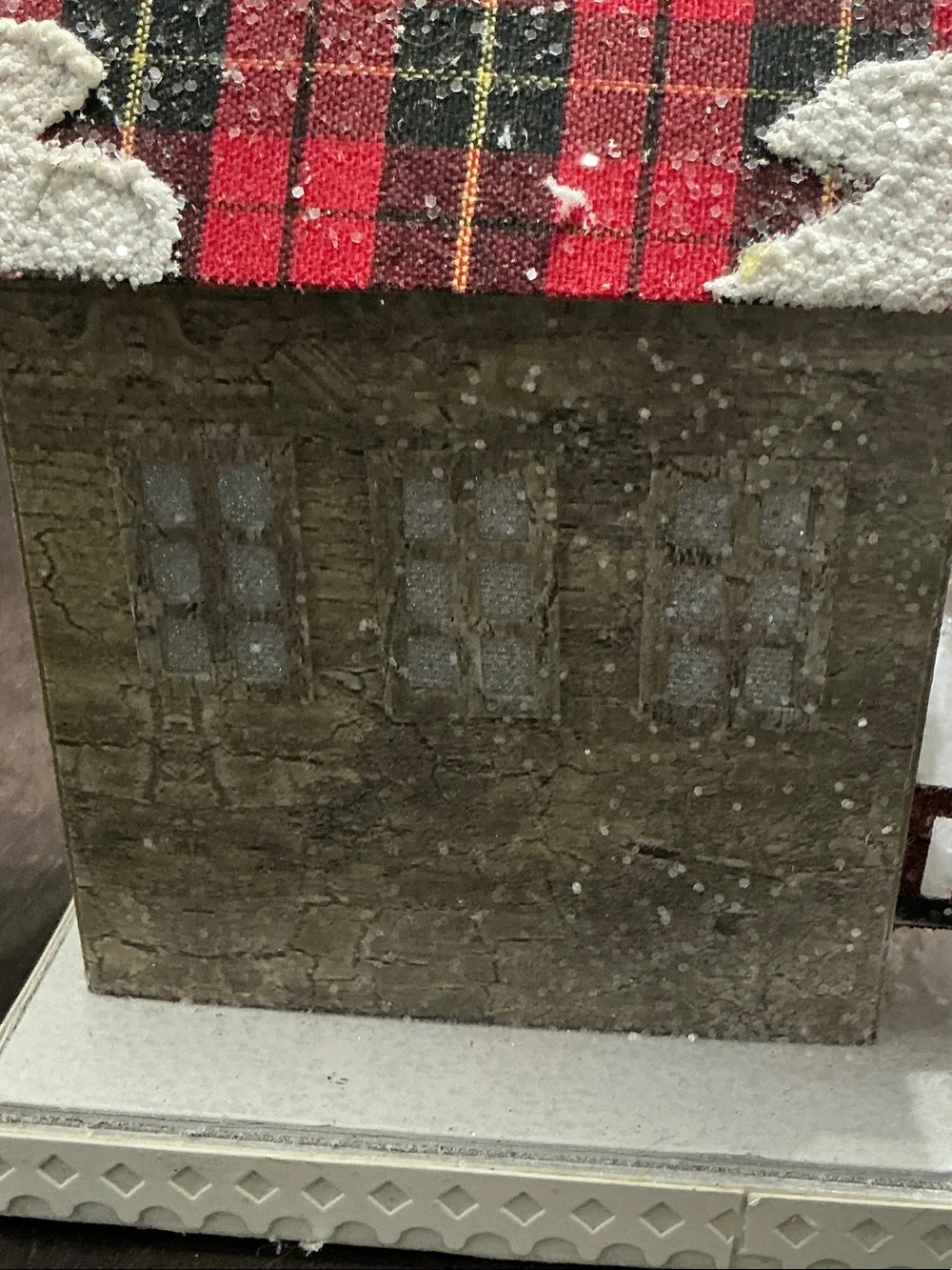 Plaid Roof Holiday Decorative House - White and Red